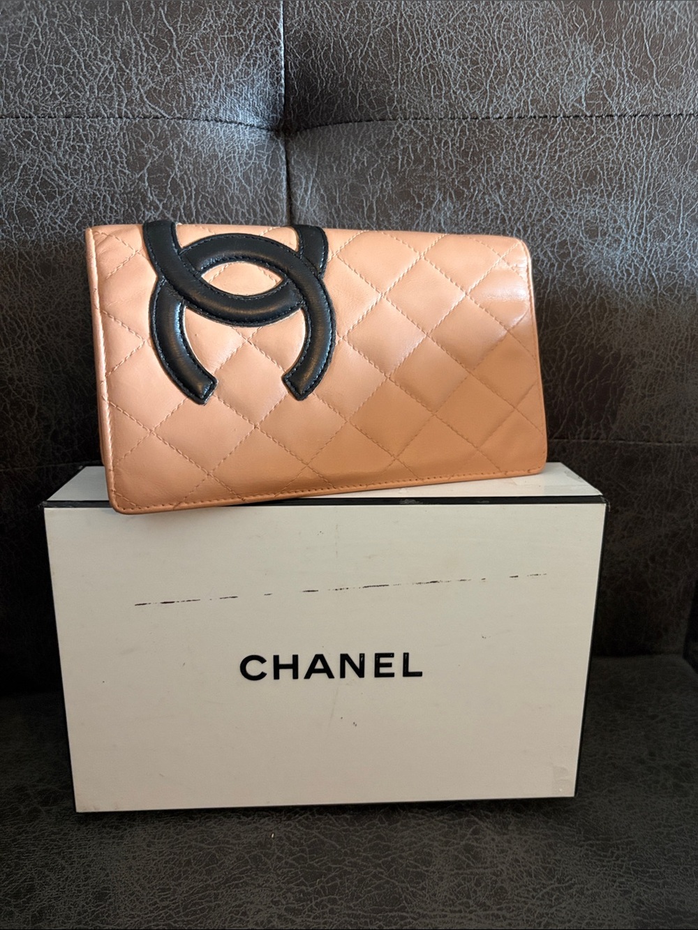 Authentic CHANEL Quilted Tan and Black Wallet